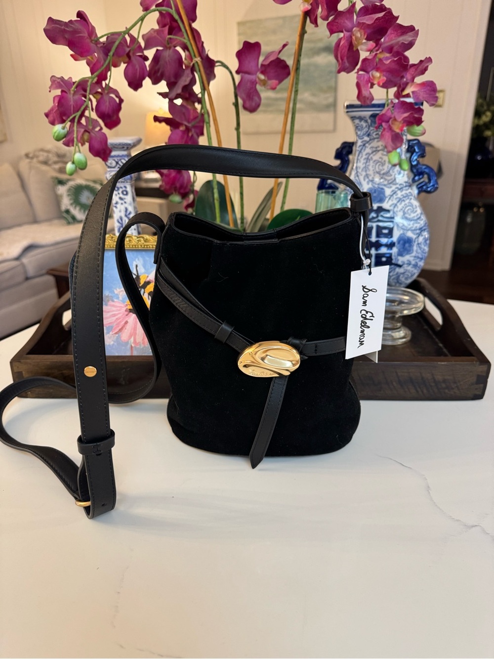 🖤 SAM EDELMAN BLACK SUEDE LEATHER BUCKET BAG!🖤🖤